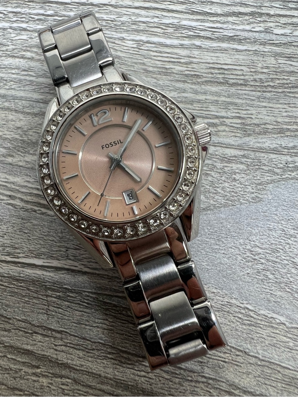 Fossil Silver Bracelet Watch with Salmon Dial